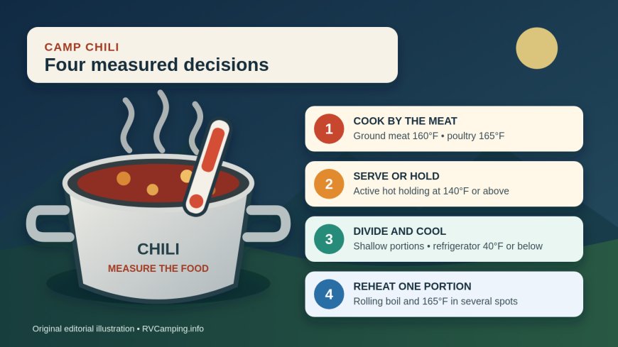 Camp chili without the temperature guesswork: cook, hold, cool and reheat