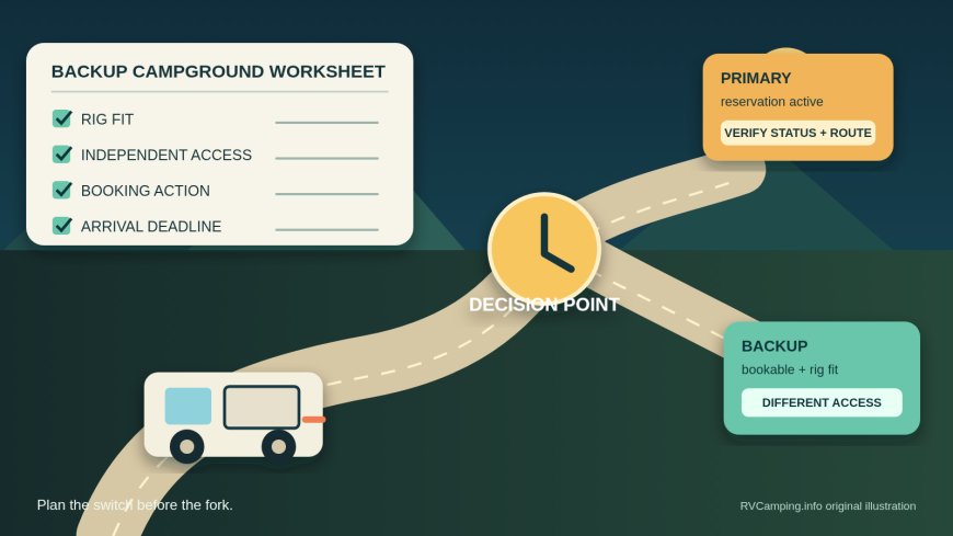 Your reserved campground changed: build a backup RV route before departure