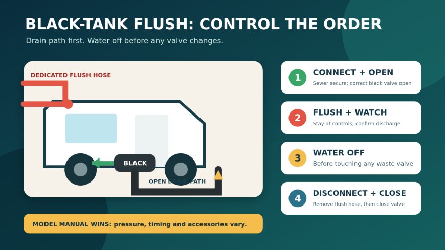 RV black-tank flush safety: the valve-by-valve checklist