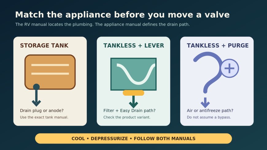 Before winterizing, identify your RV water heater's bypass and drain method