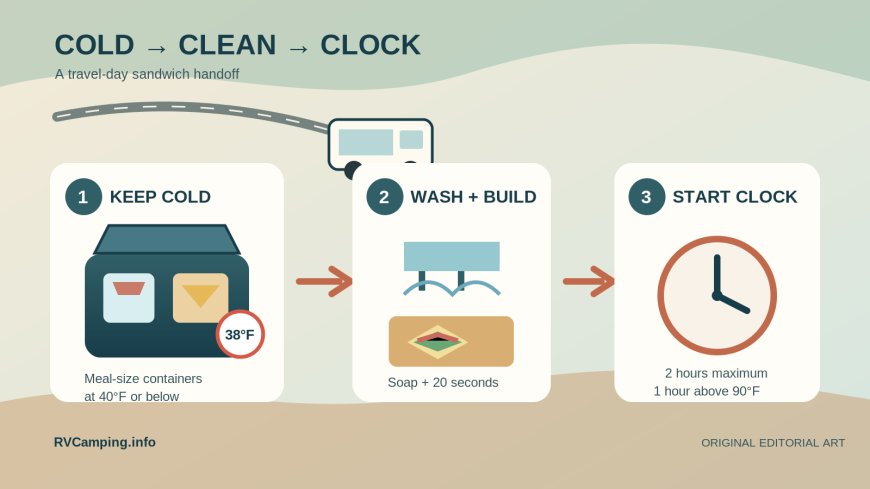 Deli sandwiches on an RV travel day: pack cold, assemble clean, serve by the clock