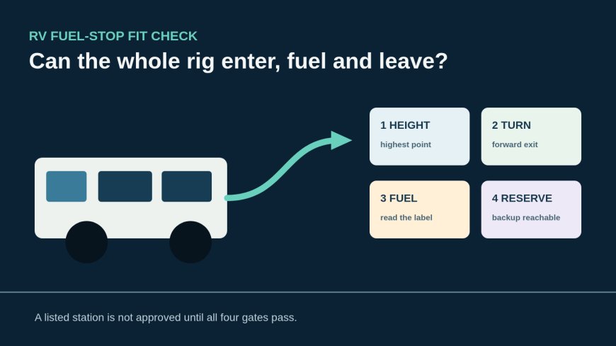 The RV fuel-stop fit check: height, turning room, fuel and reserve