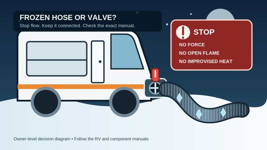 Frozen RV sewer hose or dump valve: stop before you force it