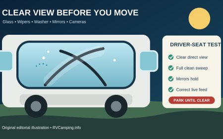 Before the RV moves: a visibility check for glass, wipers, mirrors and cameras