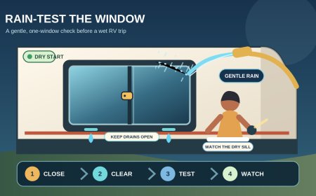 Before a wet trip, rain-test the RV windows without sealing the drains