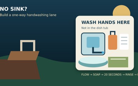 No sink at the campsite? Build a handwashing lane before cooking
