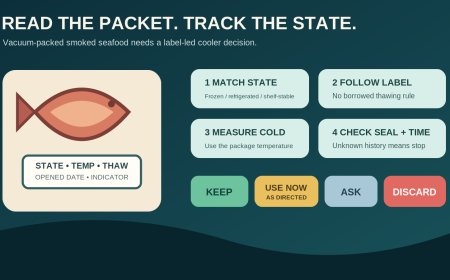 Vacuum-packed smoked fish in an RV cooler: use a label-state-discard card