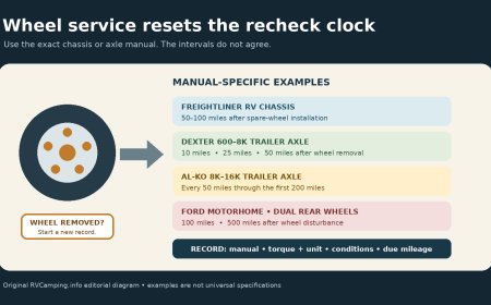 After wheel service, when should you recheck RV lug-nut torque?