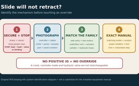 An RV slide-out will not retract: identify the mechanism before using an override