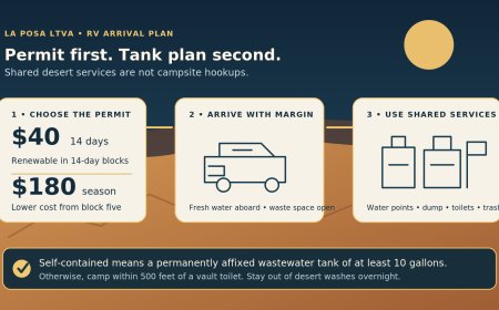 La Posa LTVA by RV: choose the permit, then plan water and waste