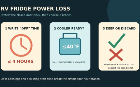 When shore power quits: run the RV refrigerator clock before opening the door