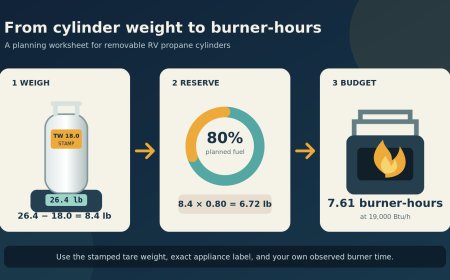 How long will your RV propane last? Weigh the cylinder and count burner-hours