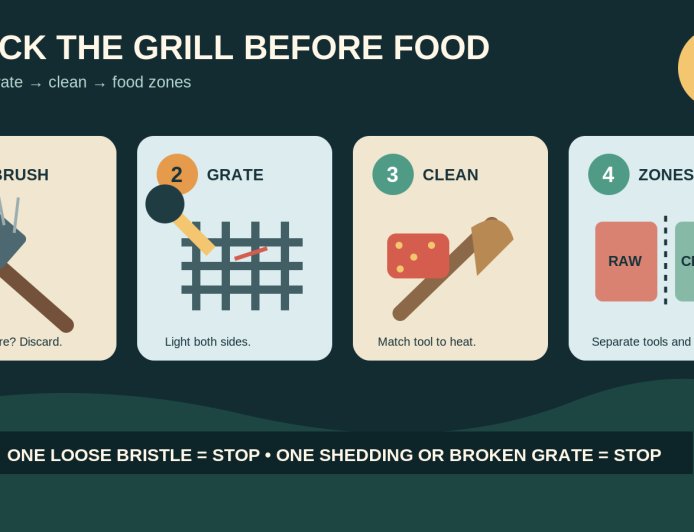 Inspect and clean a campsite grill without leaving wire bristles