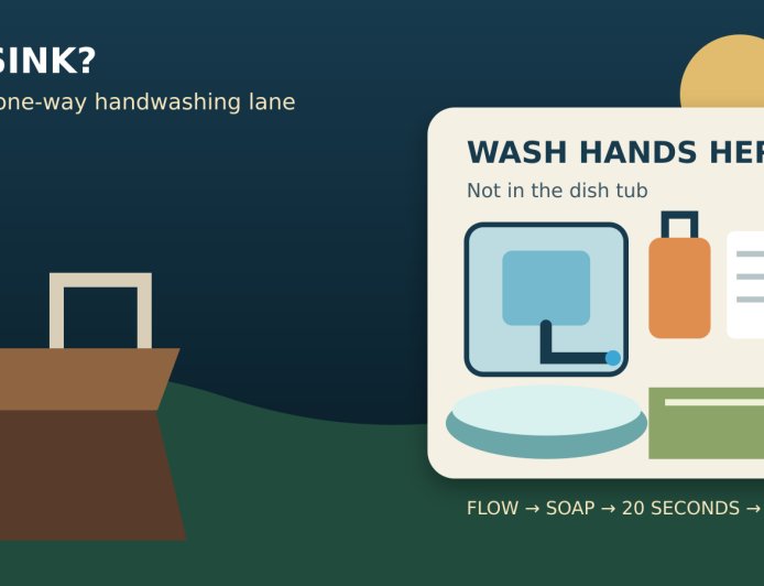 No sink at the campsite? Build a handwashing lane before cooking