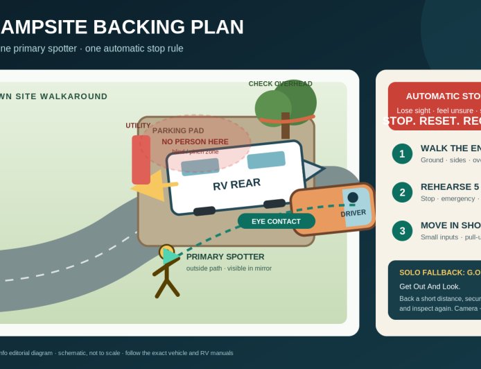 Backing an RV into a campsite: a spotter plan that stops confusion before it starts
