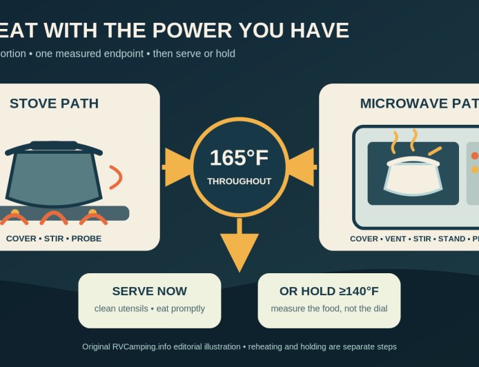 Reheating campsite leftovers safely when your RV kitchen has limited power