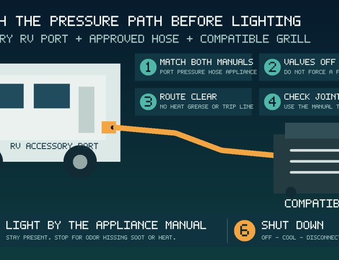 RV propane quick-connect grill setup: match the pressure path before lighting