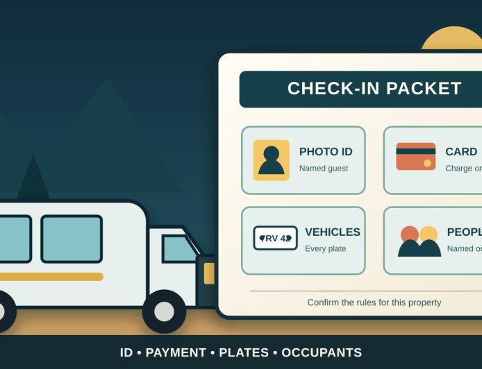 Before campground check-in: prepare the ID, card, vehicle details and deposit questions