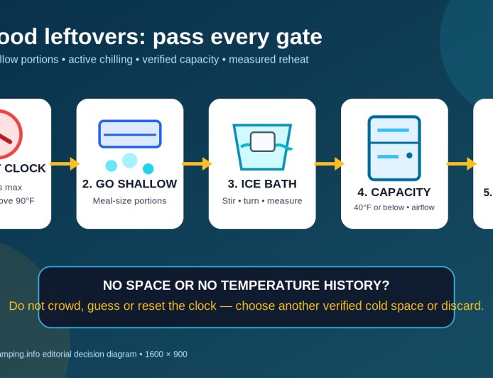 Cooked seafood leftovers at camp: make the fridge pass a capacity test
