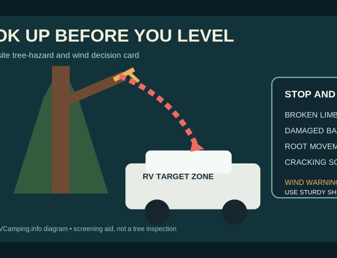 Look up before you level: an RV campsite tree-hazard and wind plan