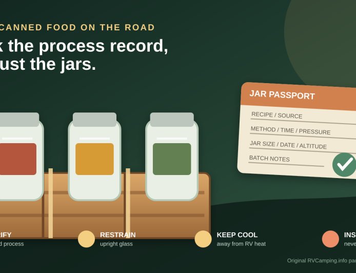 Home-canned food in an RV pantry: pack the process record, not just the jars