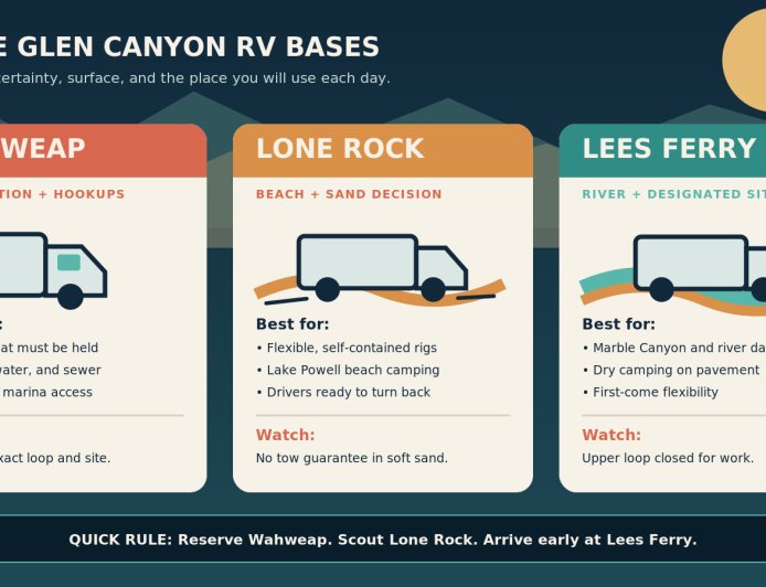Wahweap vs. Lone Rock vs. Lees Ferry: choose the right Glen Canyon RV base