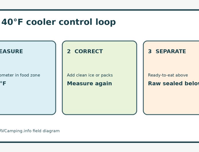Keep RV cooler food at 40°F or below: a thermometer-led camp routine