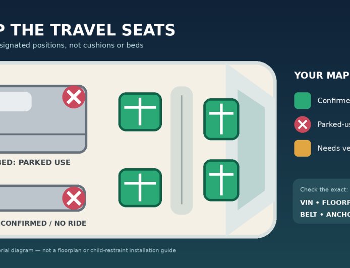 Who can ride where in a motorhome? Make a travel-seat map before departure