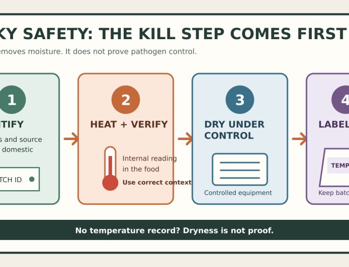 Jerky is dry, not automatically safe: a kill-step plan for RV trips