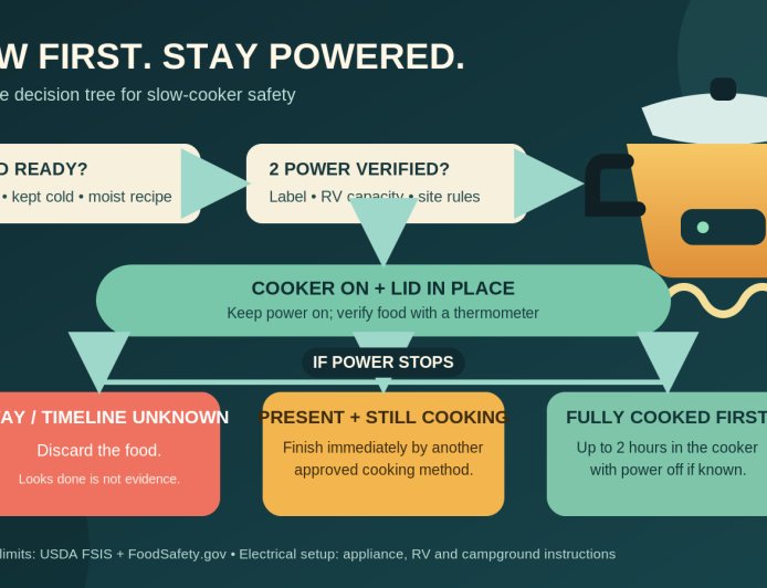 Thaw first, stay powered: a safe slow-cooker plan for an RV campsite