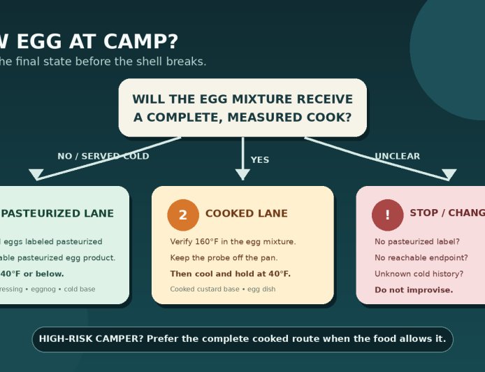 Raw eggs in campsite recipes: use a pasteurized option or cook the mixture