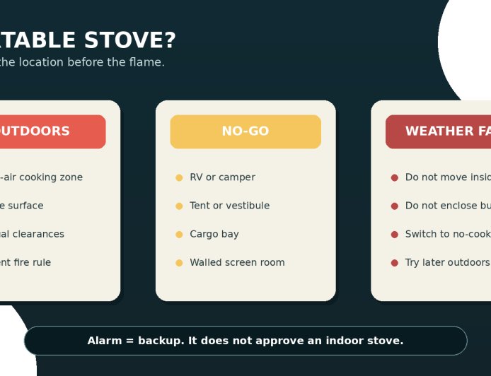 Keep the portable camp stove outside the RV and tent