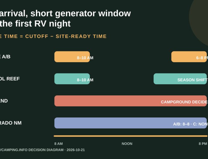 Late arrival, short generator window: plan the first RV night before booking