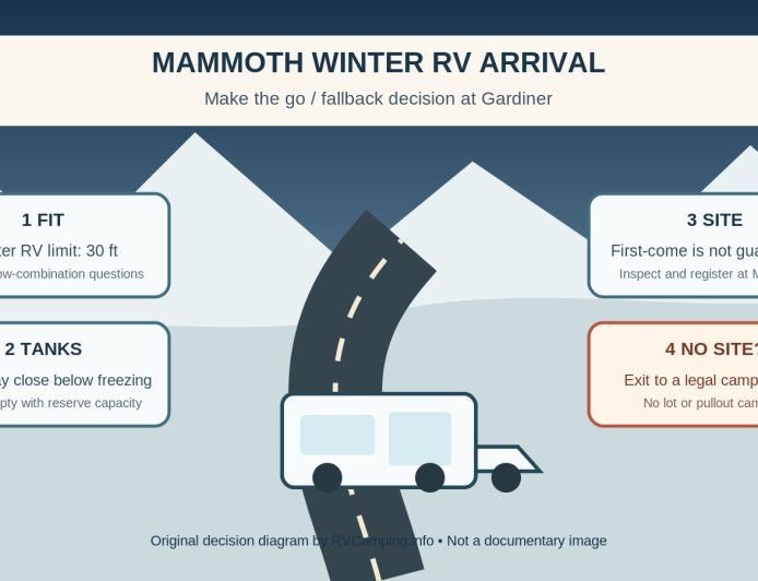 Yellowstone's Mammoth Campground after the seasonal sites close: a winter RV arrival plan