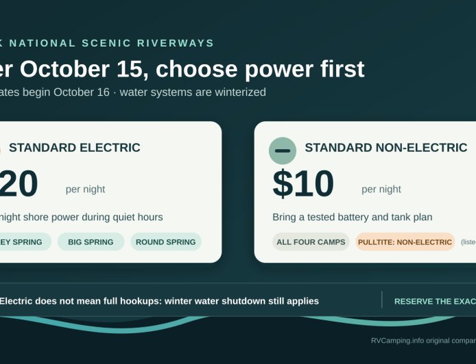 Ozark winter RV camping after October 15: is electric worth $10 more?