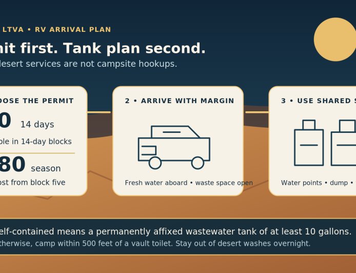 La Posa LTVA by RV: choose the permit, then plan water and waste