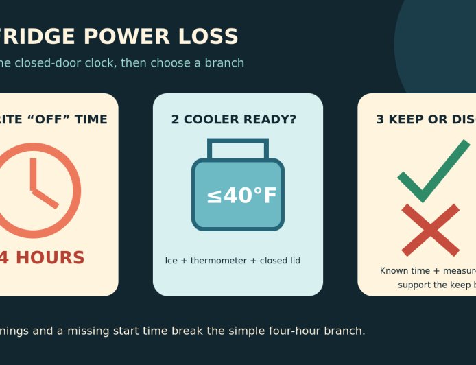 When shore power quits: run the RV refrigerator clock before opening the door