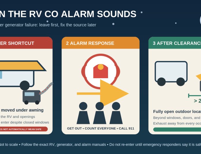 The generator was outside. Then the RV's CO alarm sounded.