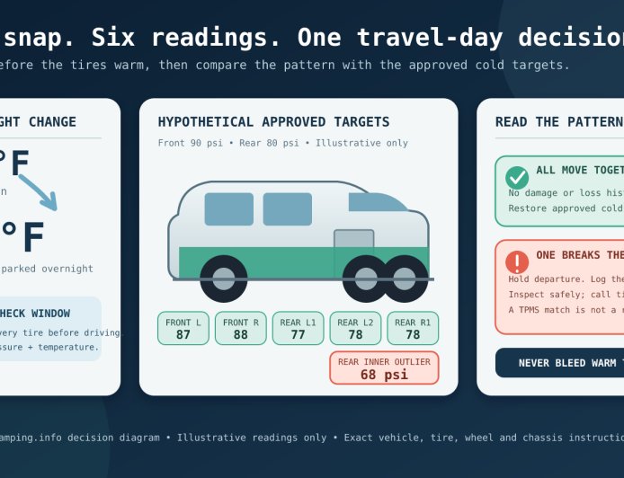 A cold snap dropped your RV tire pressure: make the travel-day decision cold