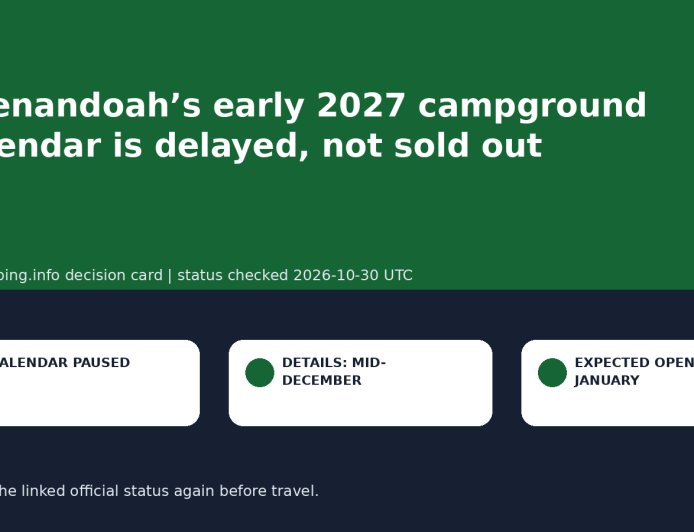Shenandoah’s early 2027 campground calendar is delayed, not sold out