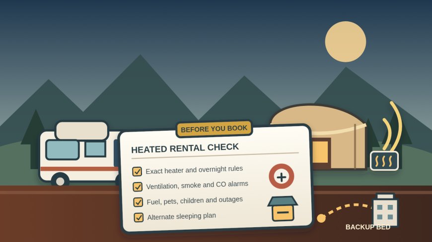 Before booking a heated cabin, yurt, or furnished tent: the group's question list