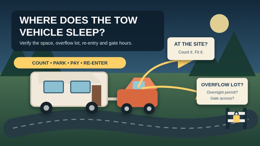 Before you book, find out where the tow vehicle sleeps