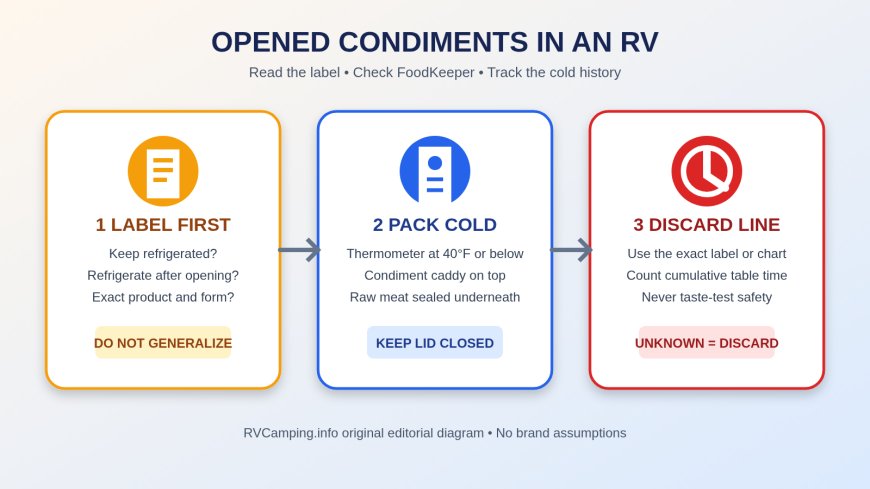 Which opened condiments need refrigeration in an RV?