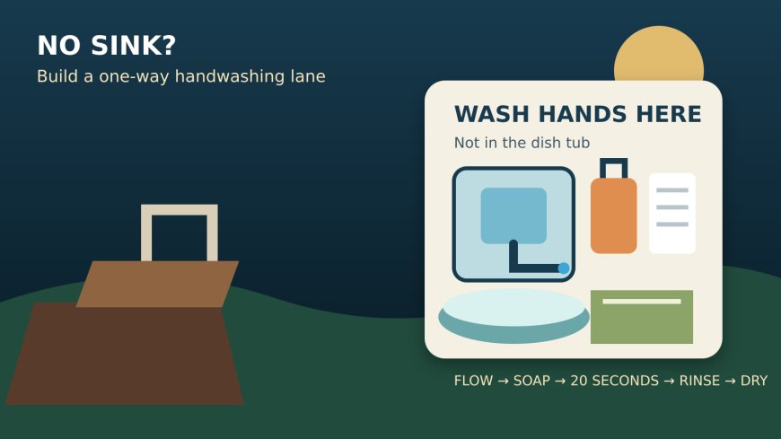 No sink at the campsite? Build a handwashing lane before cooking