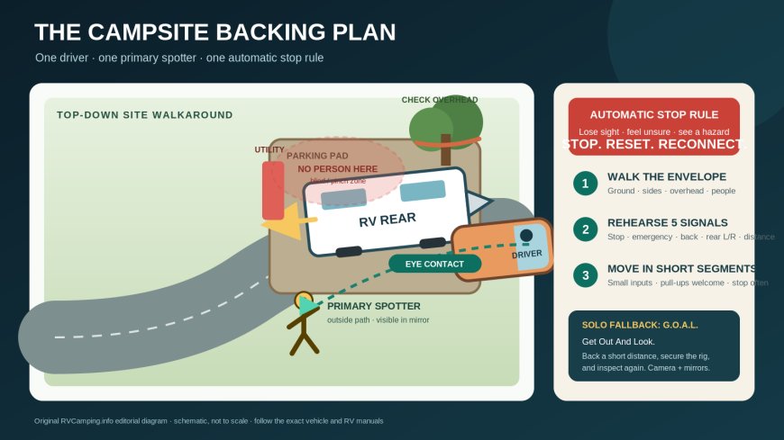Backing an RV into a campsite: a spotter plan that stops confusion before it starts