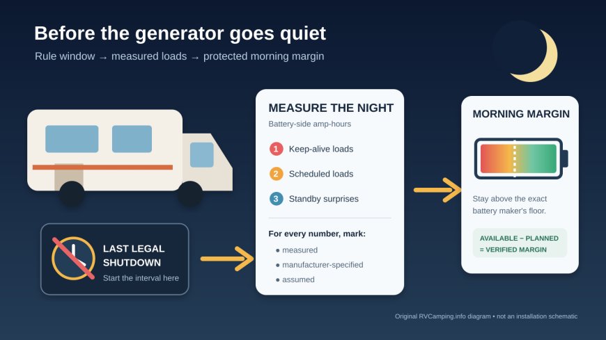Generator quiet hours are not an energy plan: budget RV battery use before a no-generator night