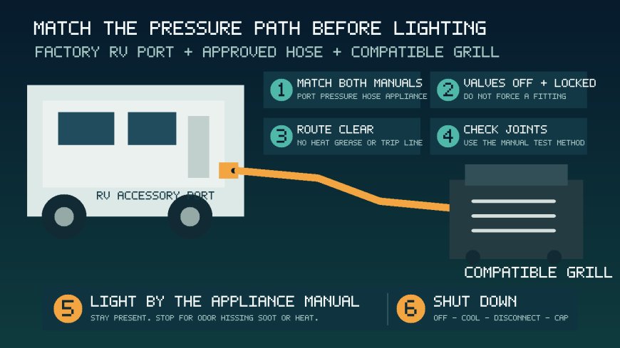RV propane quick-connect grill setup: match the pressure path before lighting