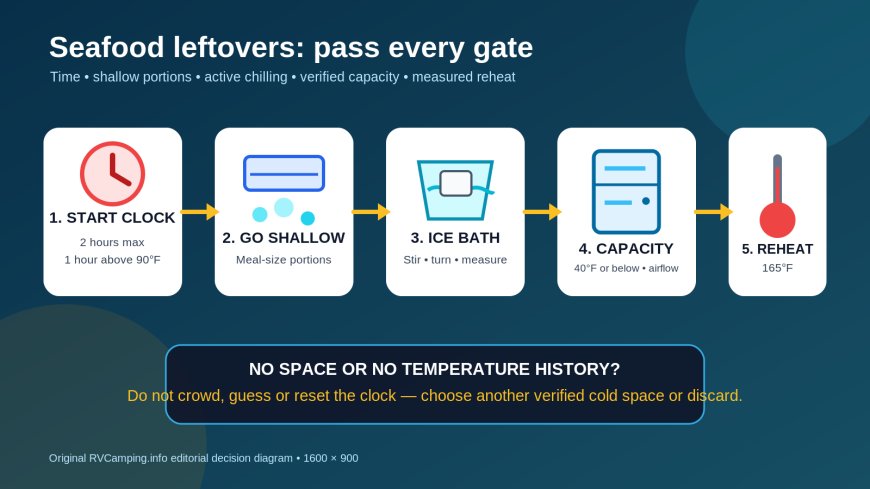 Cooked seafood leftovers at camp: make the fridge pass a capacity test