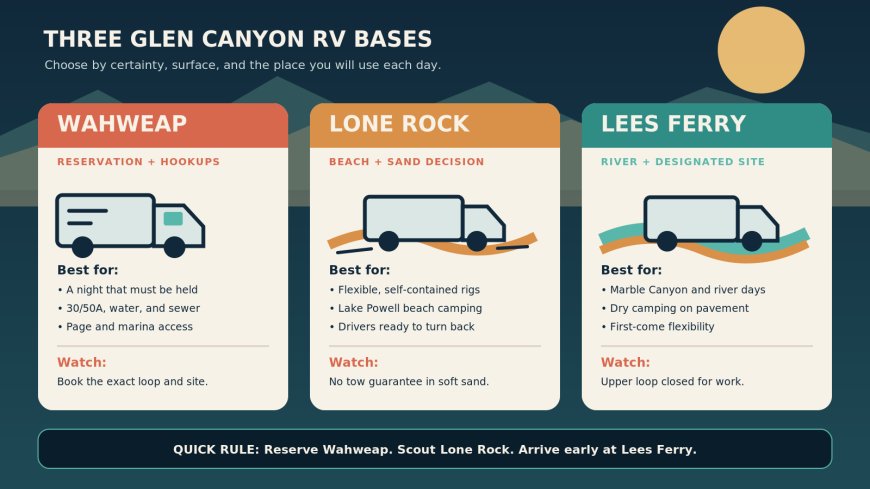 Wahweap vs. Lone Rock vs. Lees Ferry: choose the right Glen Canyon RV base