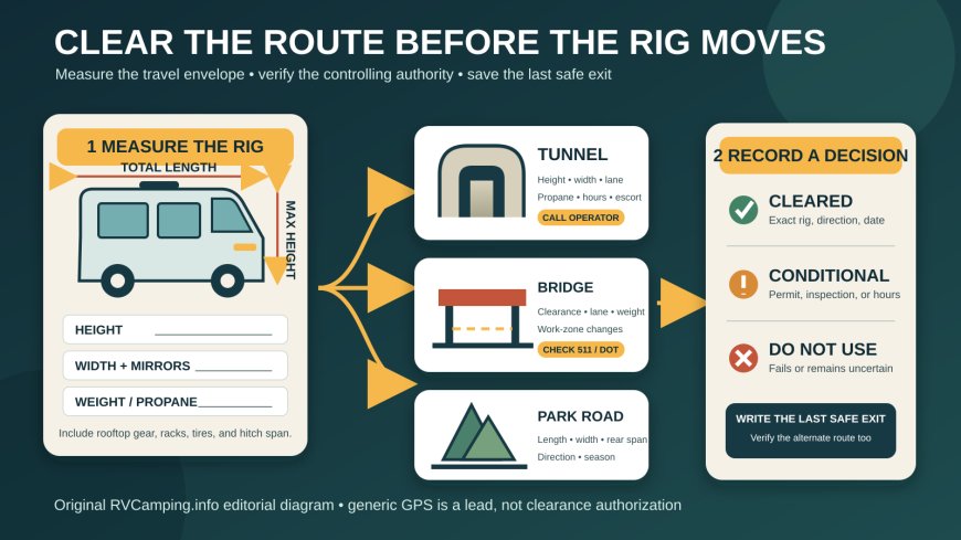The RV route-clearance call sheet: verify tunnels, bridges, and park roads before you leave